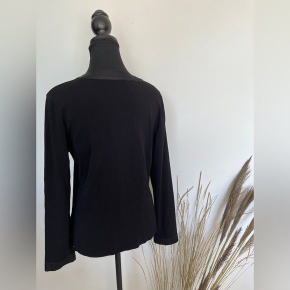 Black Cardigan with Satin Trim and button up front size medium - Picture 3 of 5